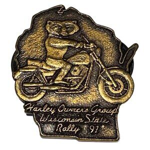 HARLEY DAVIDSON OWNERS GROUP HOG H.O.G 1991 WISCONSIN STATE RALLY VEST Lapel PIN
